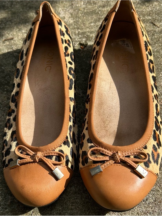 Vionic Shoes - Vionic Leopard Print Ballet Flats with Tan Cap Toe